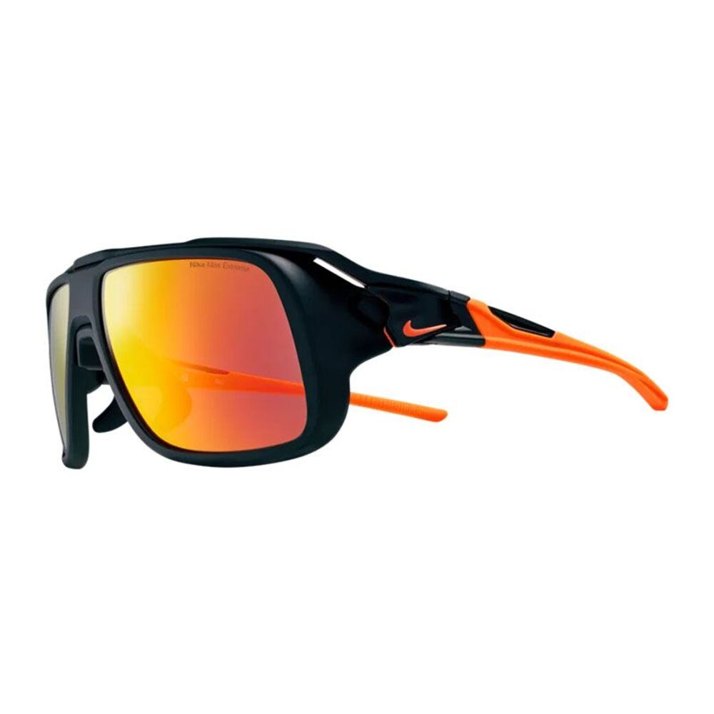 Nike Sunglasses Square Full Rim, Matte Black/Orange Frame and Orange Mirror